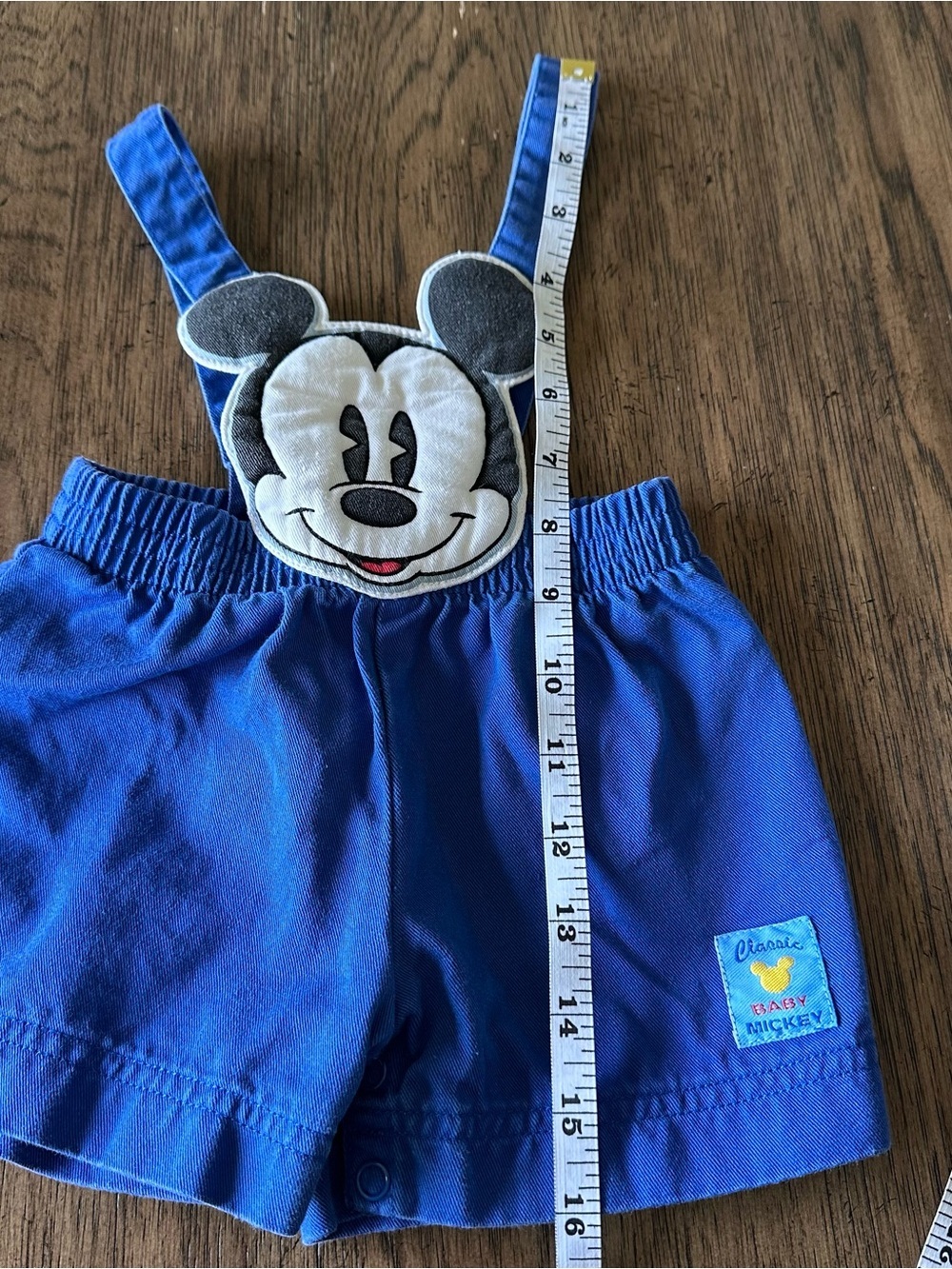 Vintage Disney Baby Mickey & Co Overalls Shortals 6/9 Months Blue Cotton 90s - Picture 14 of 14